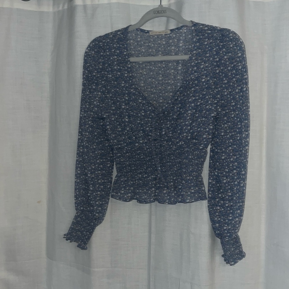 Blue and floral going out top